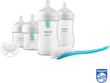 Philips Avent Kit biberons avec valve AirFree pour nouveau-né – 4 biberons à Réponse Naturelle, sucette ultra-douce