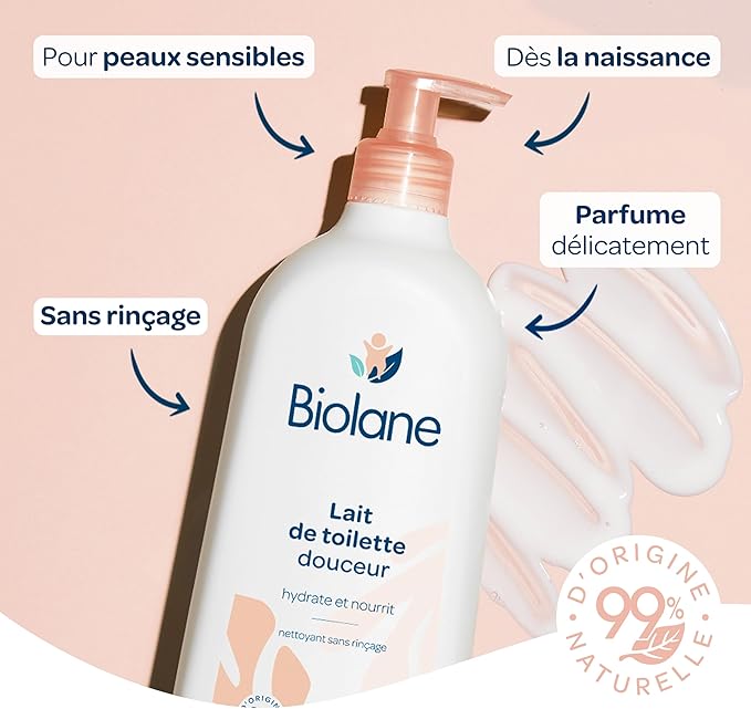 BIOLANE - Lait de toilette 750mL- Nettoie Visage, Corps et Siège - Sans Rinçage - Doux et Apaisant - 99% d'origine naturelle