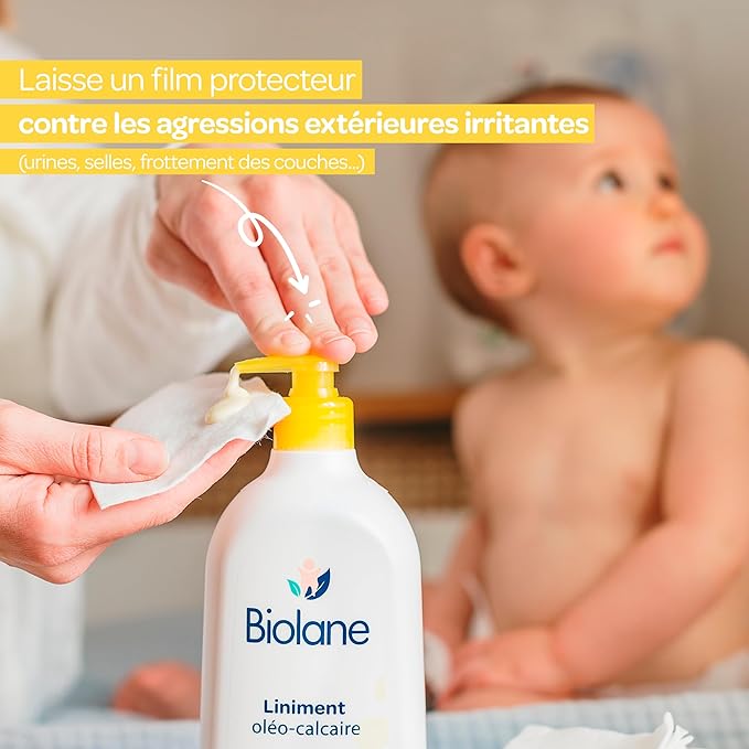BIOLANE – Liniment oleo calcaire Bébé 300 ML– Nettoyant sans rinçage – 98% Origine naturelle – Peaux Sensibles - Nettoie et protège le siège de bébé