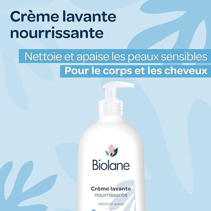 BIOLANE Crème lavante nourrissante 750 ML - Corps et Cheveux - Peau Sensible – Flacon-pompe
