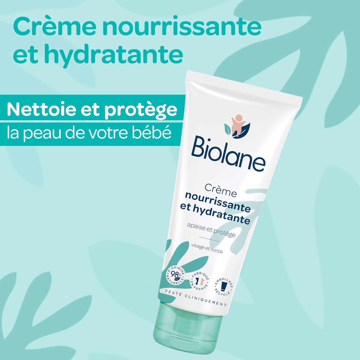 BIOLANE – Crème Nourrissante et Hydratante - Bébé Visage et Corps - Apaise et Protège la peau - 98% d'origine naturelle - 100 ml