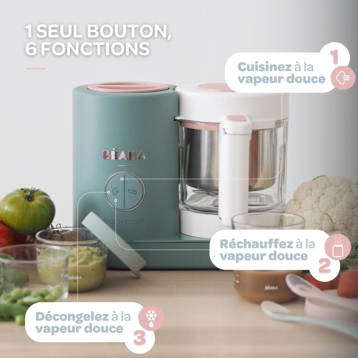 BÉABA, Babycook Néo, Mixeur Cuiseur Vapeur 6 en 1