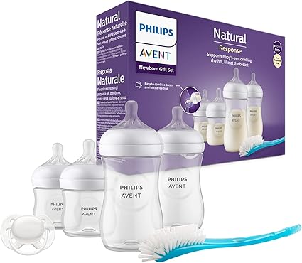 Philips Avent Kit biberons pour nouveau-né – 4 biberons Réponse Naturelle, sucette ultra-douce et goupillon pour les bébés âgés de 0 à 12 mois