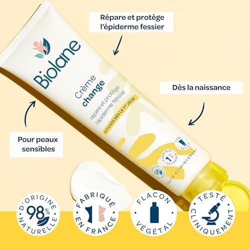 BIOLANE - Crème change dermo pédiatrie - Siège Bébé  Protège et répare les irritations - Soin pour la peau - 98% Ingrèdients Naturels