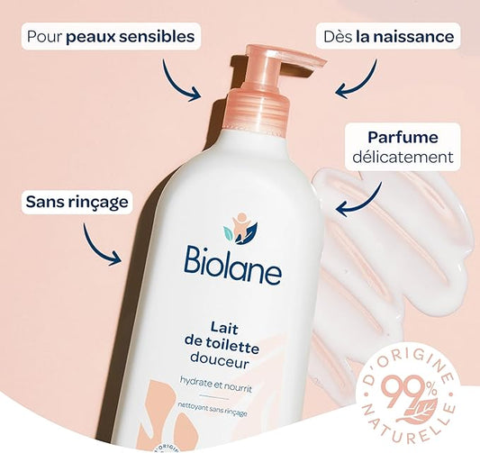 BIOLANE - Lait de toilette 750mL- Nettoie Visage, Corps et Siège - Sans Rinçage - Doux et Apaisant - 99% d'origine naturelle