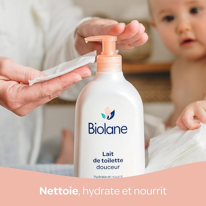 BIOLANE - Lait de toilette 750mL- Nettoie Visage, Corps et Siège - Sans Rinçage - Doux et Apaisant - 99% d'origine naturelle