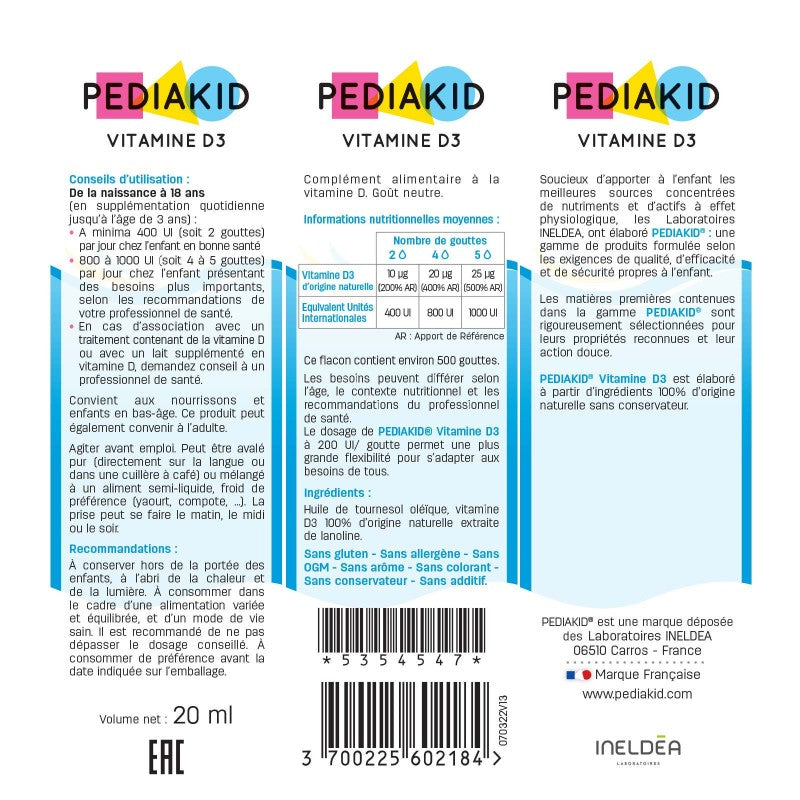 PEDIAKID Vitamine D3 - 200UI